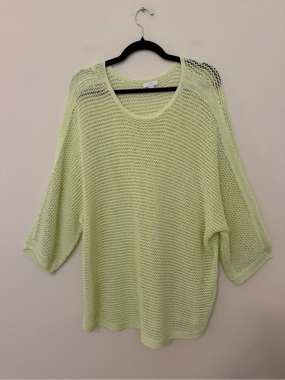 J. Jill Pistachio Green Open Knit Tunic Sweater Sz XL Pastel Lagenlook Brunch